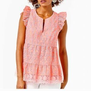 NWT Lilly Pulitzer Keila Top in Peach Hyacinth - Size 12